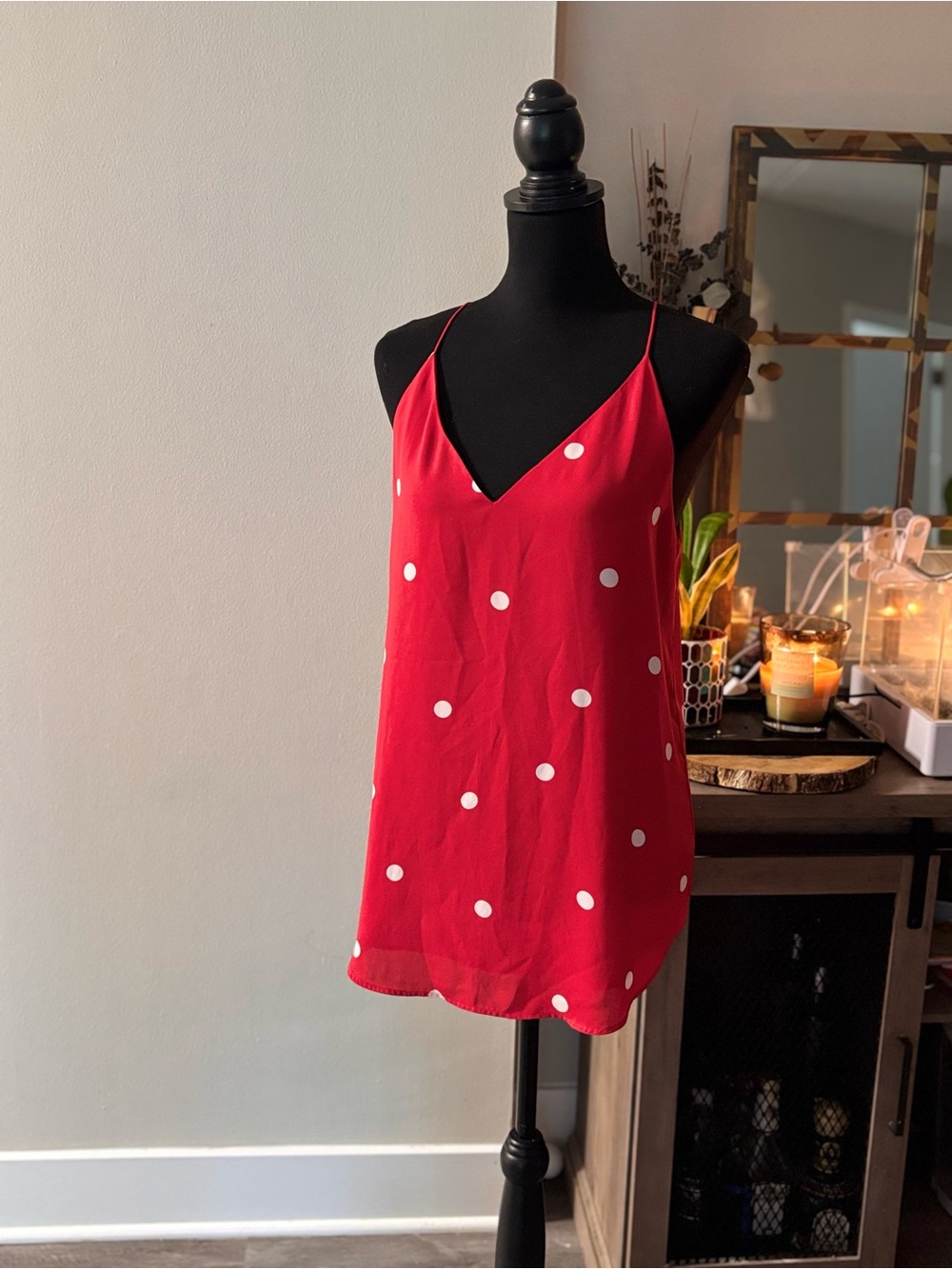 [LOFT] Red and White Polka Dot Slip Tank